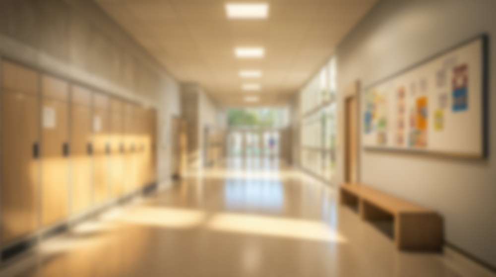 Out-of-focus image of a school hallway